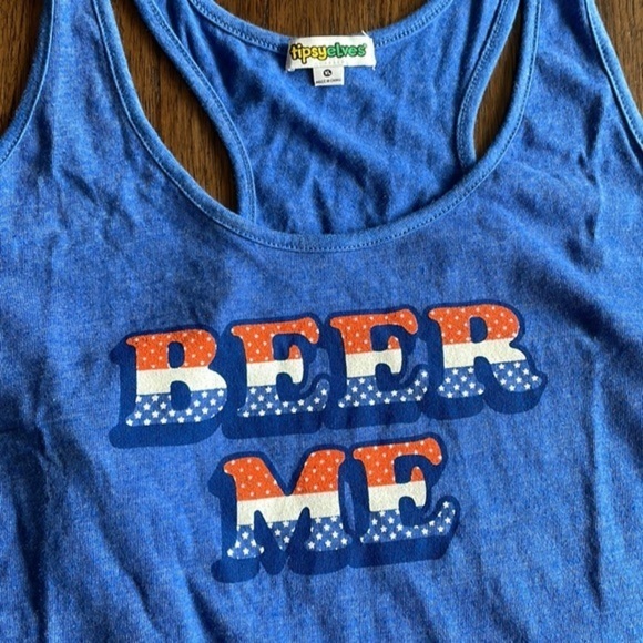 NWT Tipsy Elves Patriotic “Beer Me” Blue Tank Top - Picture 2 of 11